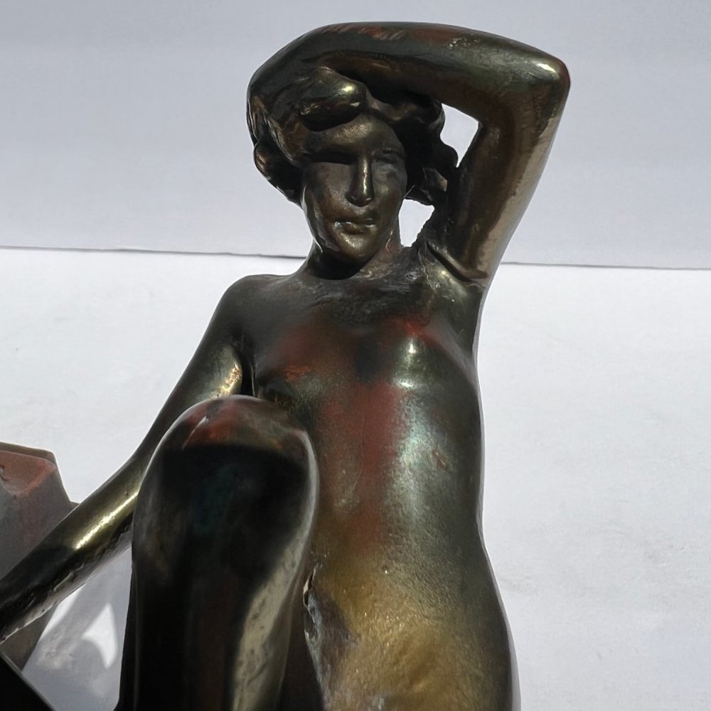 Bronze Bookends Nude Man Woman Art Nouveau Sculpture Circa 1916 “Classic Art” - Picture 13 of 16